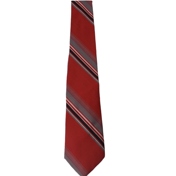 Vintage Italian All Silk Hand Made Mens Neck Tie Maroon Grey Gray Black Stripe - Picture 11 of 12